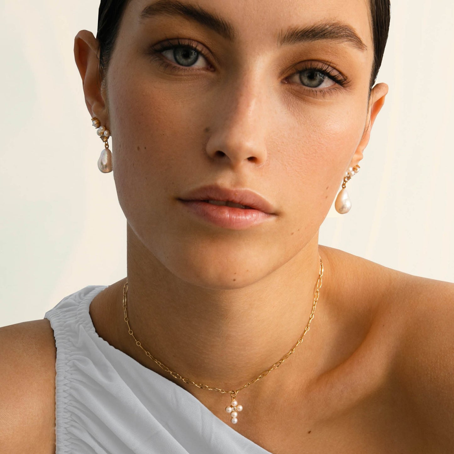 Cross pendant(パール/プラシオライト):ペンダント