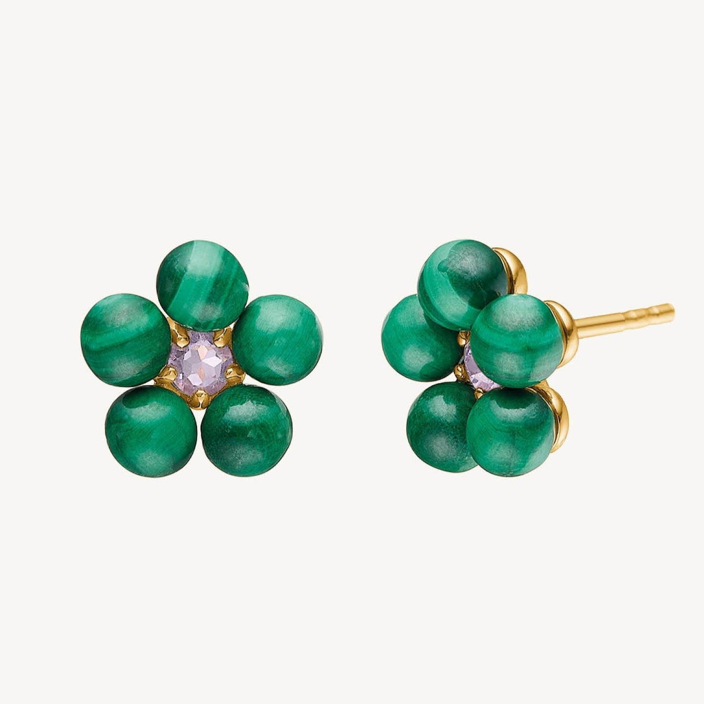 Flower ear studs(アメジスト/マラカイト):ピアス/ペア販売