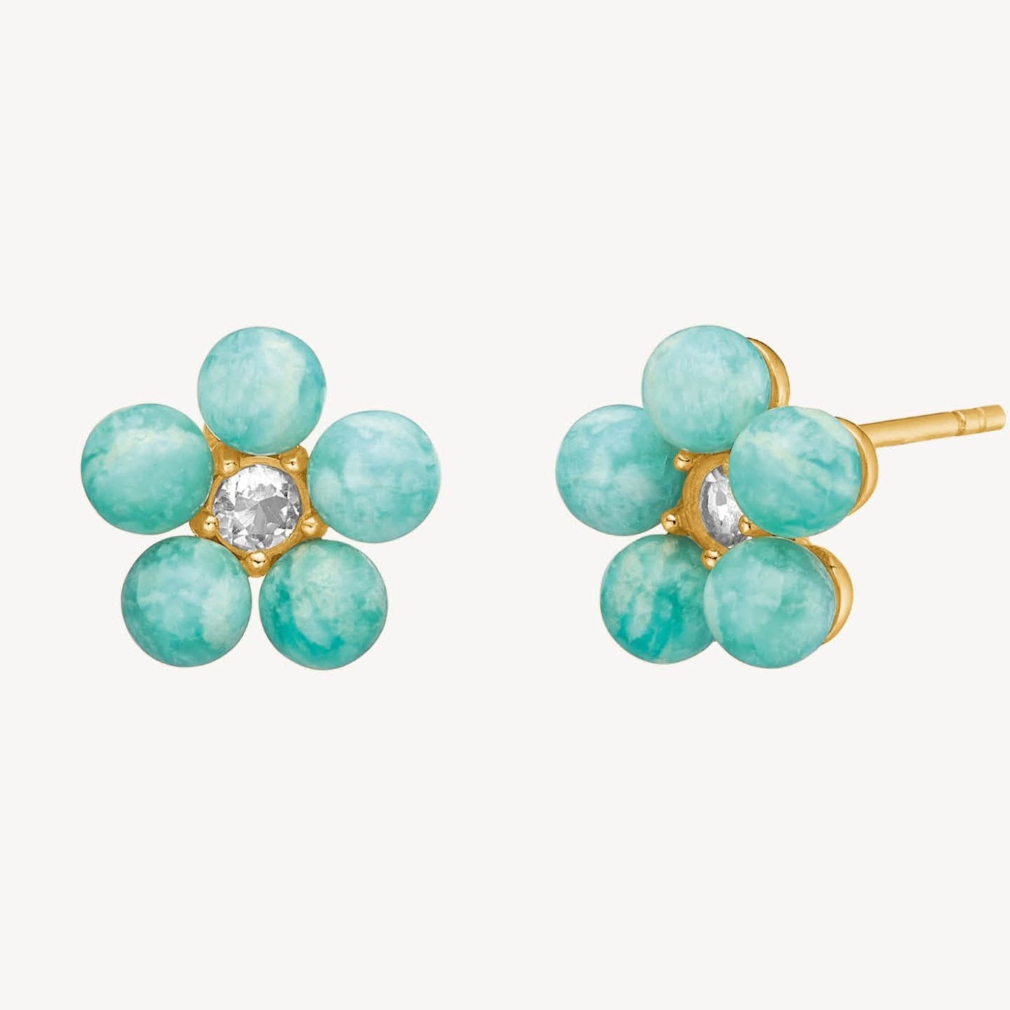 Flower ear studs(プラシオライト/アマゾナイト):ピアス/ペア販売