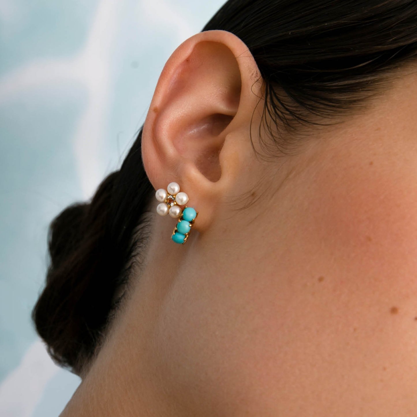 Flower ear studs(パール/プラシオライト):ピアス/ペア販売