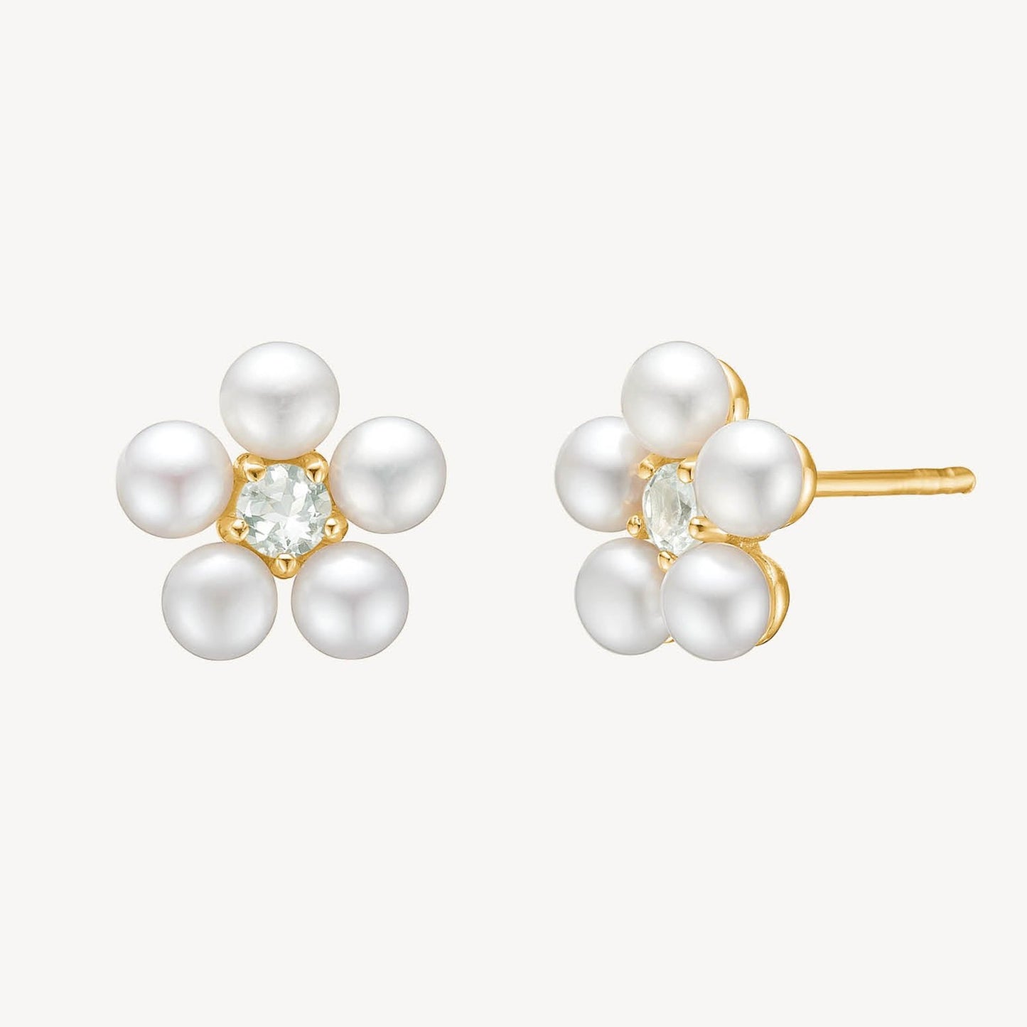 Flower ear studs(パール/プラシオライト):ピアス/ペア販売