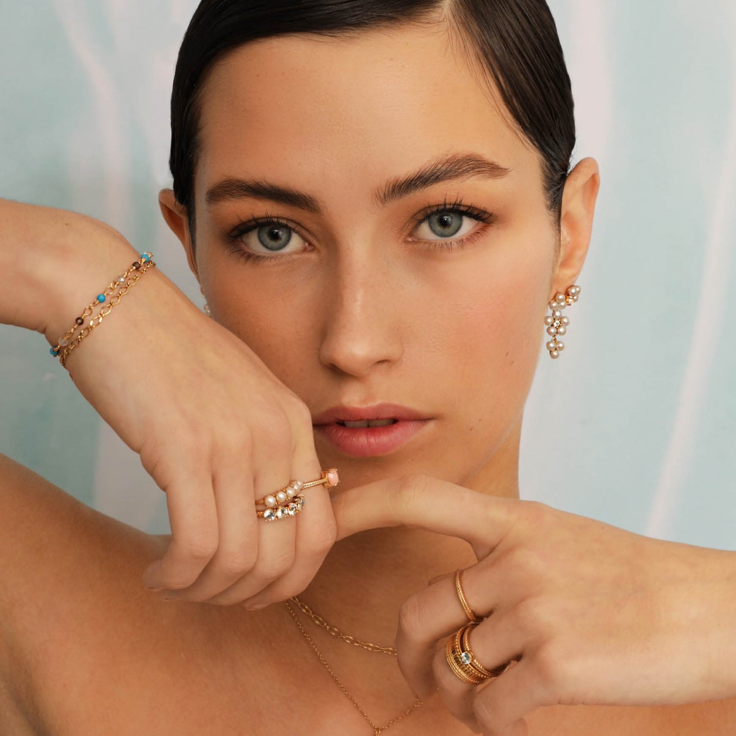 Reef ear studs(パール/プラシオライト):ピアス/ペア販売