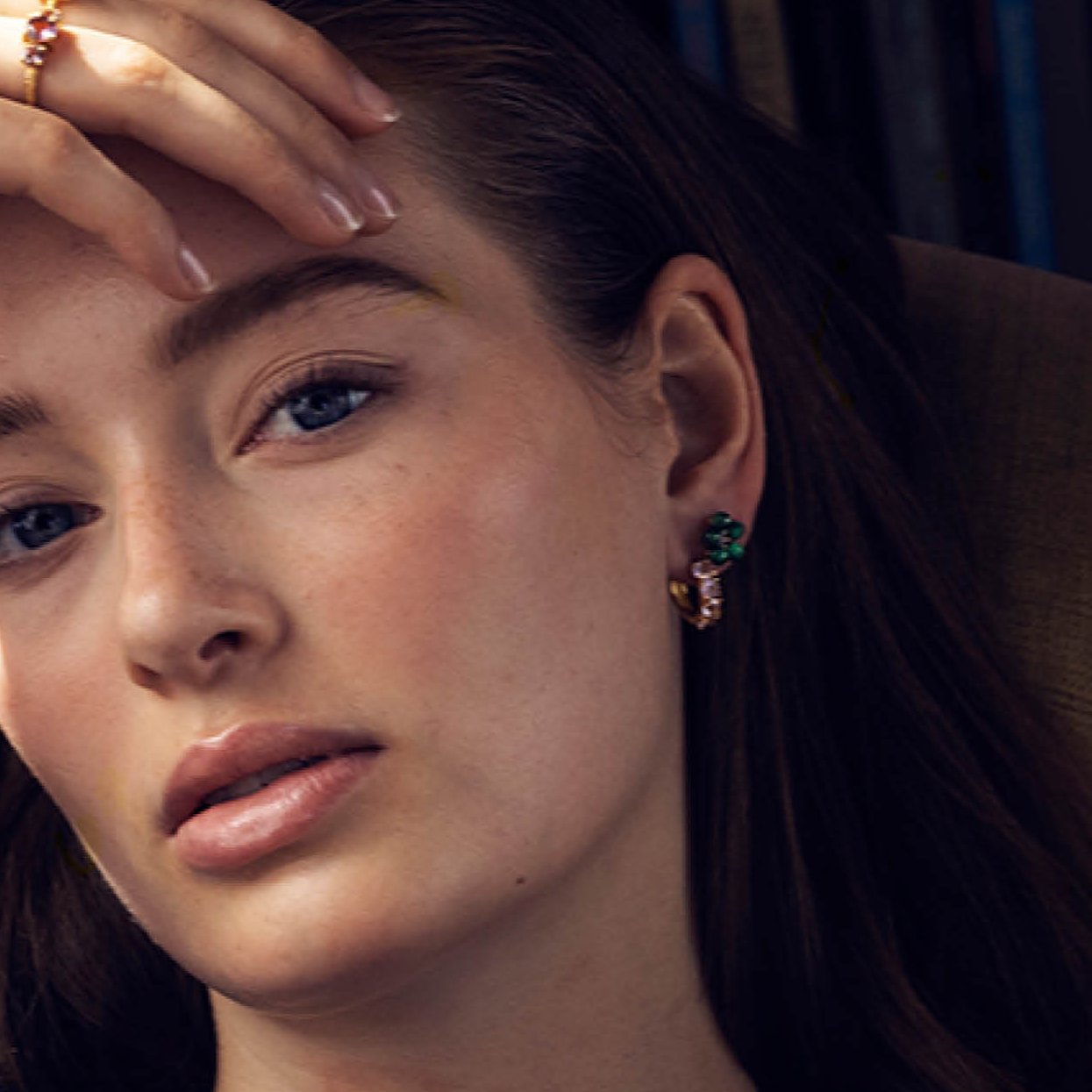 Flower ear studs（アメジスト/マラカイト）：ピアス/ペア販売