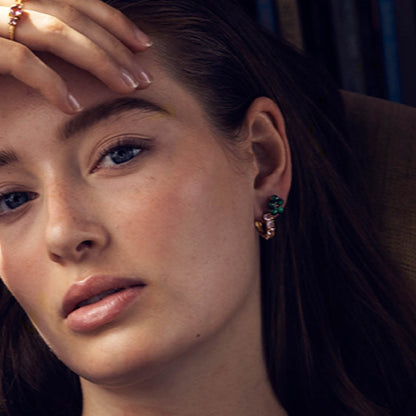Flower ear studs（アメジスト/マラカイト）：ピアス/ペア販売